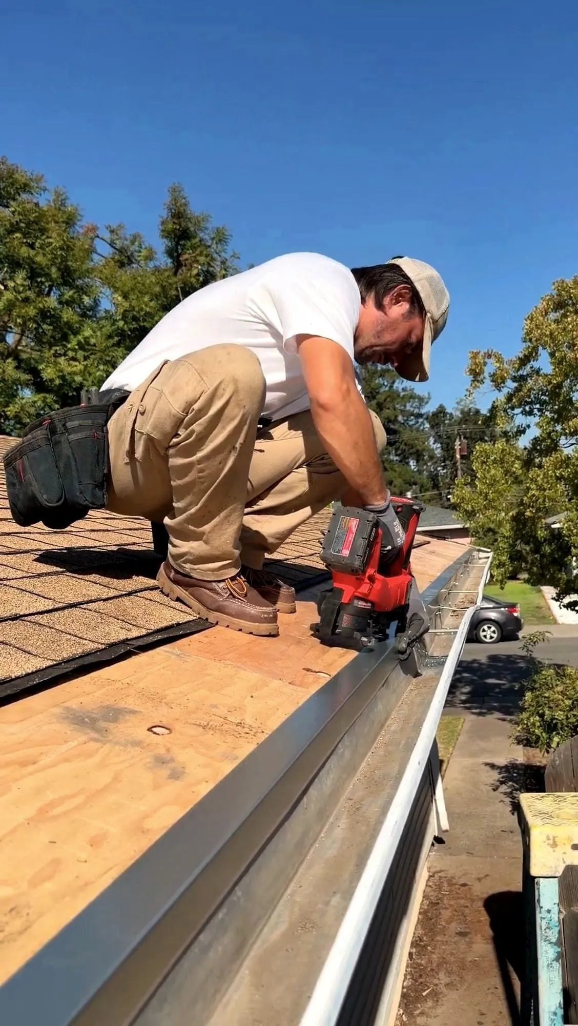 Cutting in on the roof — most of these start as a gutter call.