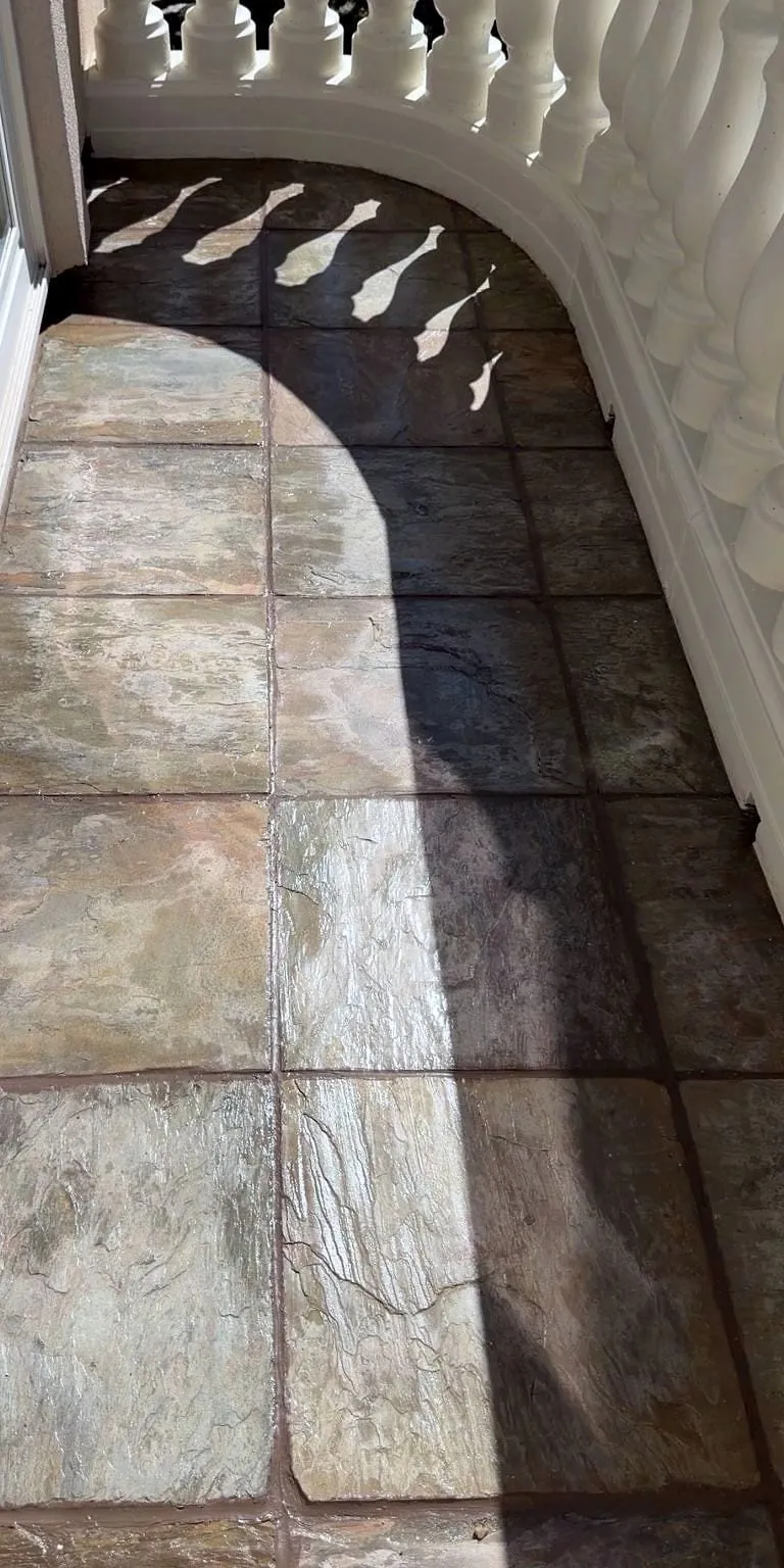 Balcony tile floor after cleaning and sealing